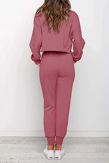 Women Round Neck Drawstring Casual Fall Sporting Suits-STYLEGOING