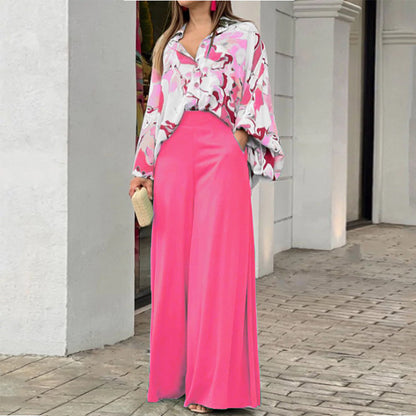 Loose Summer Two Pieces Wide Legs Women Suits