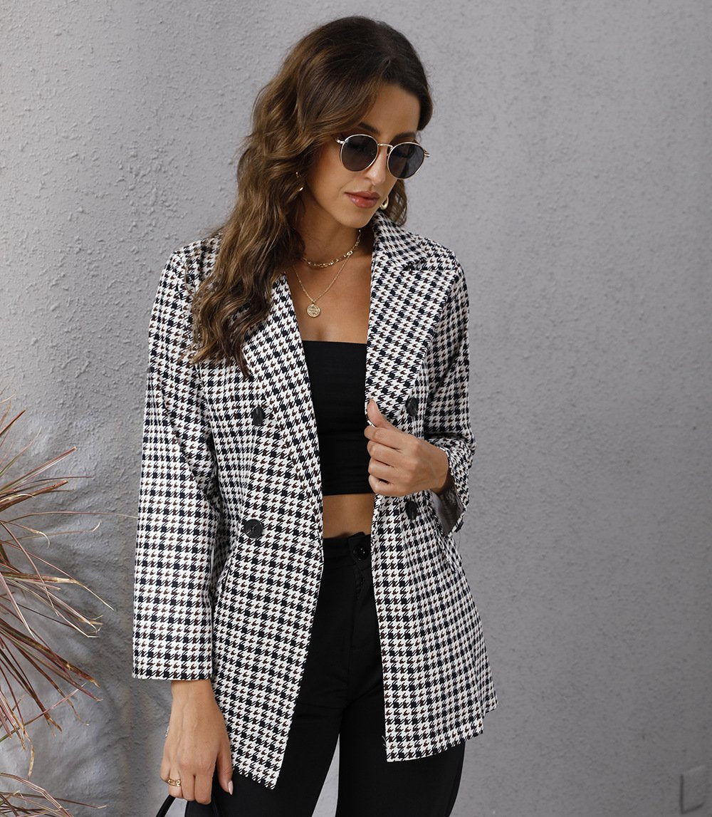 Casual Woemn Plaid Turnover Collar Fall Overcoat-STYLEGOING
