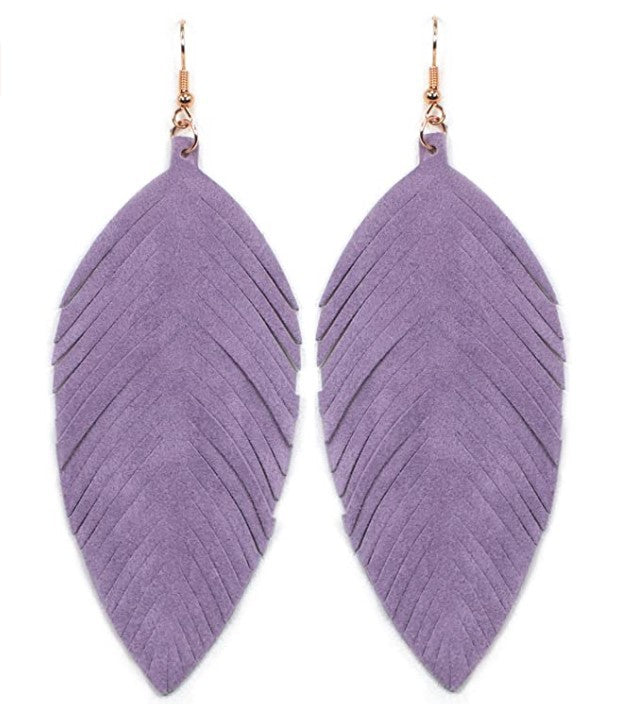 Leaves Designed Tassels Pu Leather Women Earrings