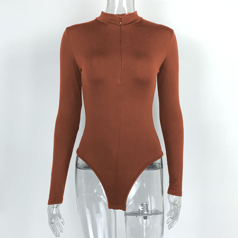 Sexy Fashion Long Sleeves Zipper Tight Jumpsuits Shirts