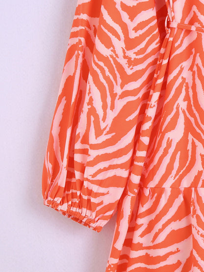 Women Orange Animal Striped Print Summer Dresses