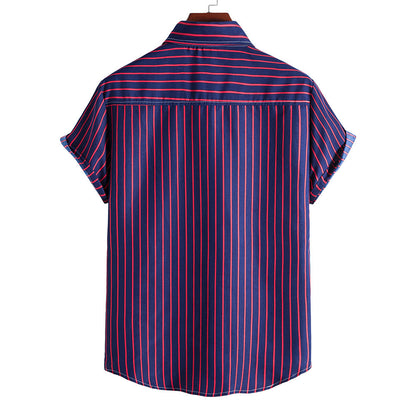 Leisure Purple Striped Summer Short Sleeves Shirts for Men
