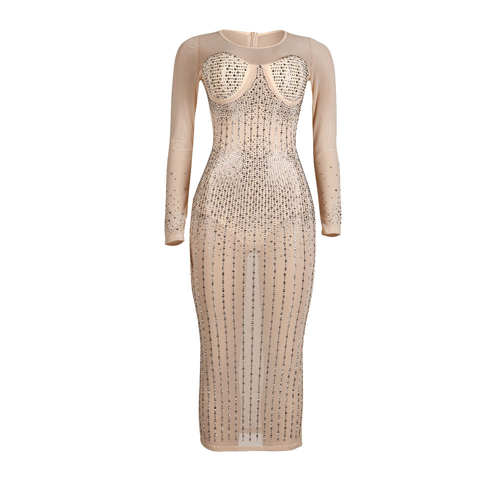 Sexy Diamond Inlay Long Sleeves Night Party Dresses
