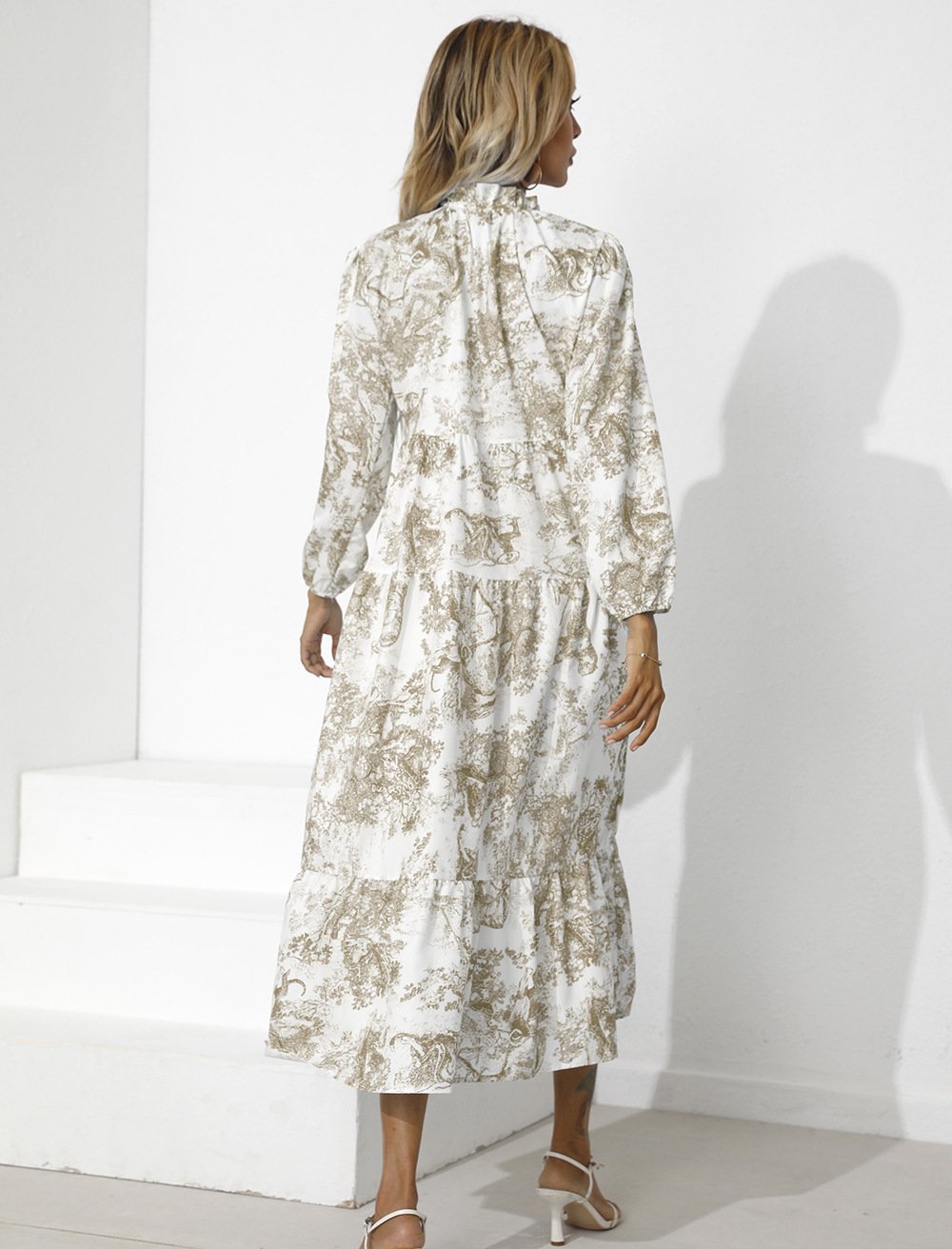 Women Round Neck Loose Fall Long Dresses-STYLEGOING