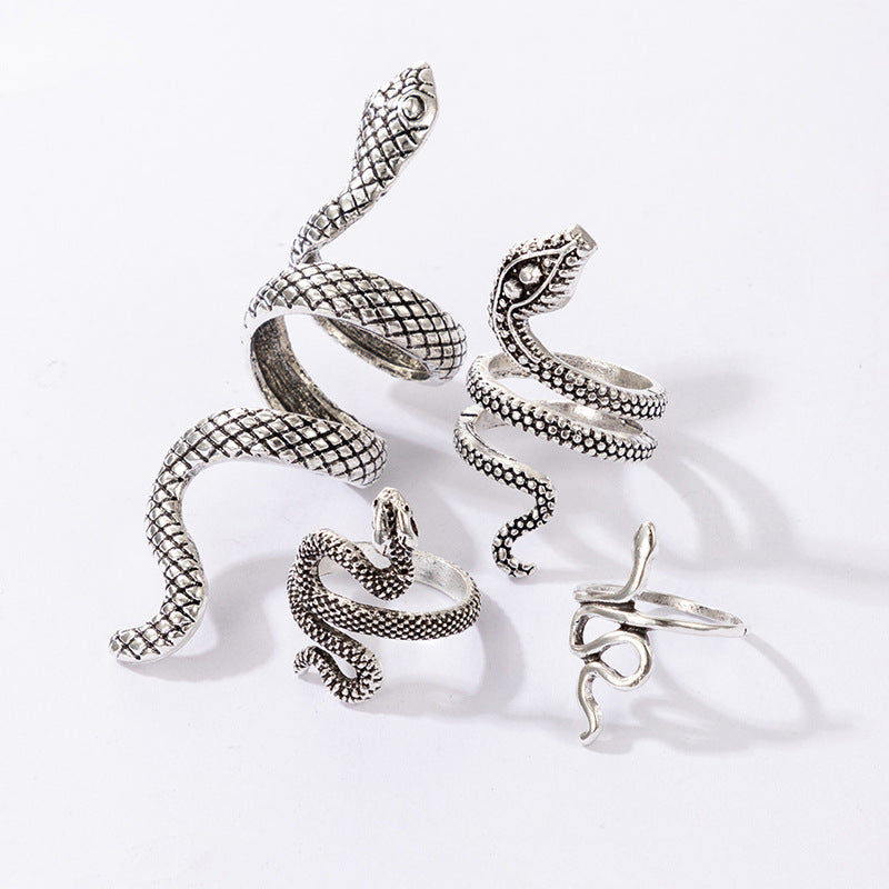 Vintage Cool Snake Shape Rings for Women 4pcs/set