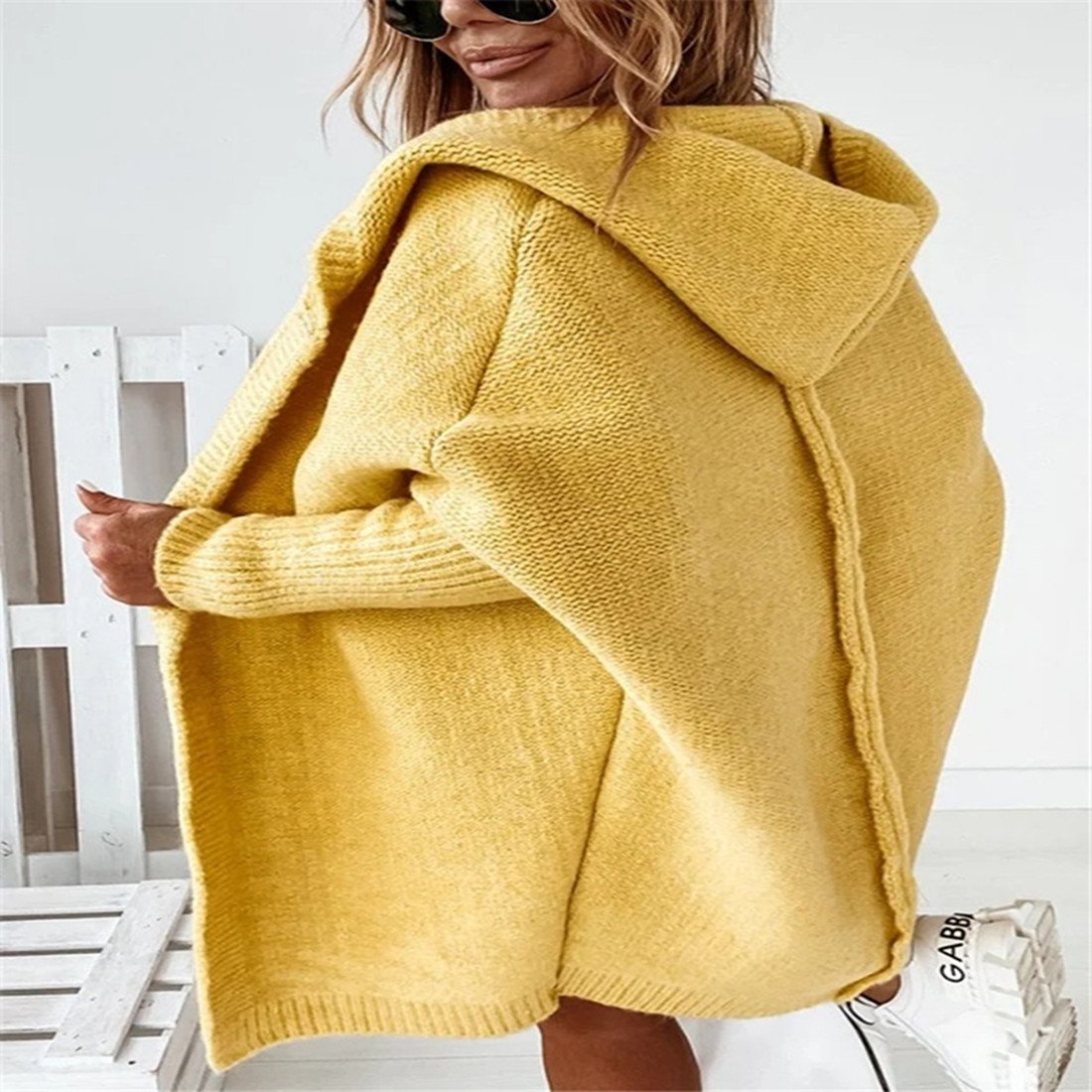 Women Knitting Batwing Sleeved Hoody Sweaters-STYLEGOING