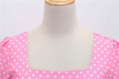 Short Sleeve Square Neckline Print Dot Dresses-STYLEGOING