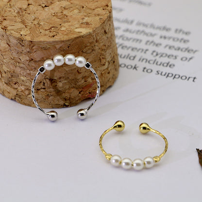 Pearl Beads Design Silver Tail Ring for Women
