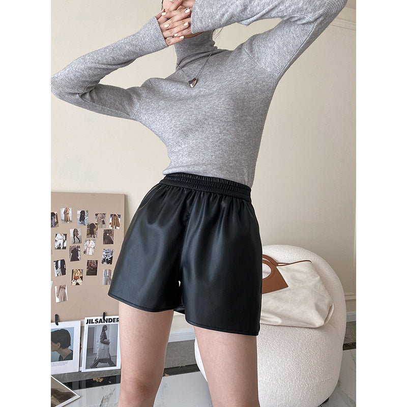 Black Pu Leather High Waist Shorts for Women