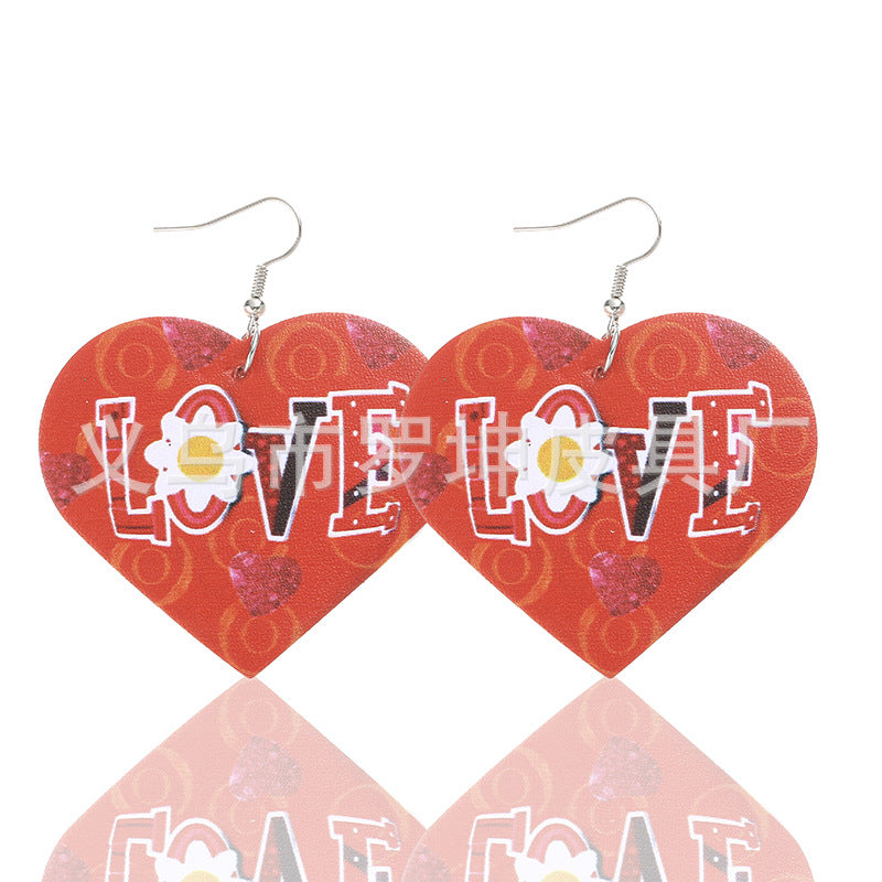 3pcs/Set Pu Leather Sweetheart Design Pink Earrings for Women