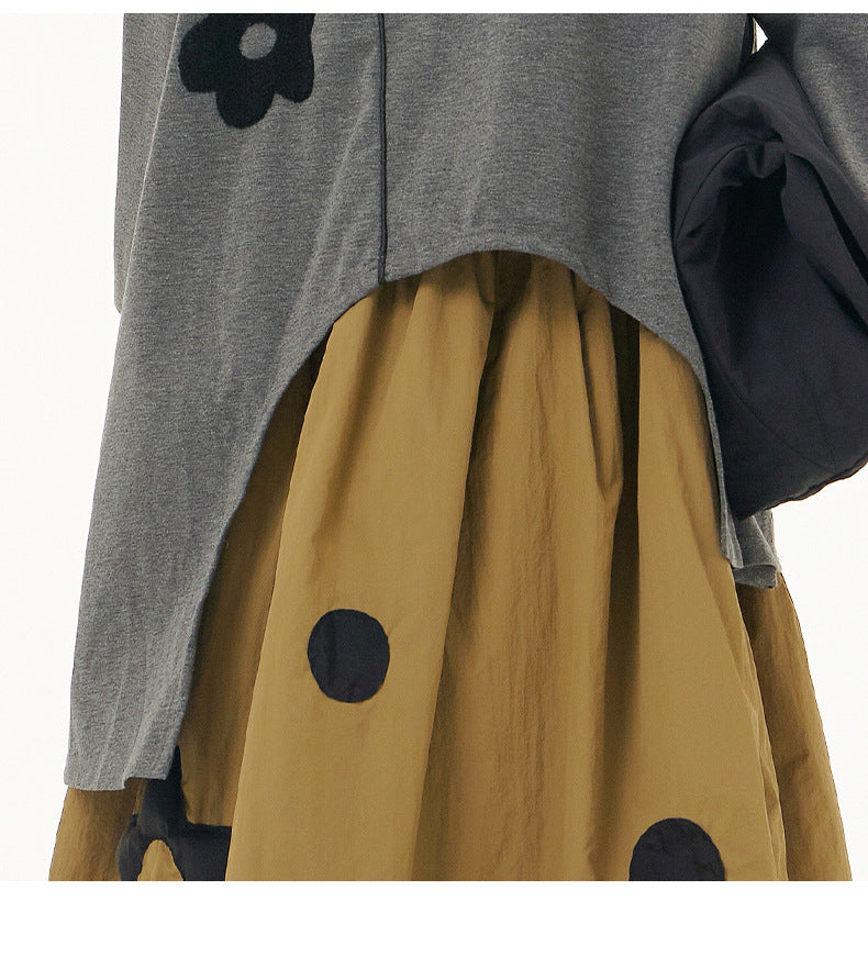 Gray Flowers Irregular Pullover Top Sweaters