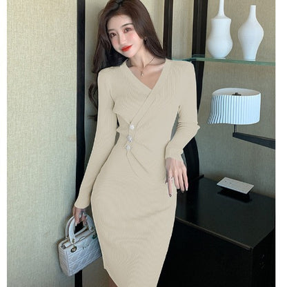 Sexy V Neck Knitted Tight Dresses