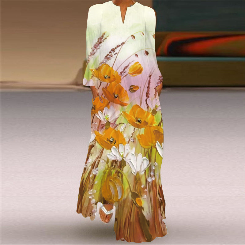 Casual V Neck Loose Plus Sizes Long Dresses