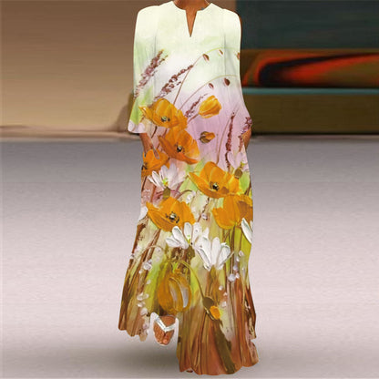 Casual V Neck Loose Plus Sizes Long Dresses