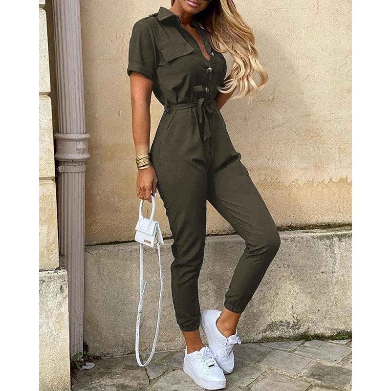 Summer Turnover Collar Leisure Jumpsuits-STYLEGOING