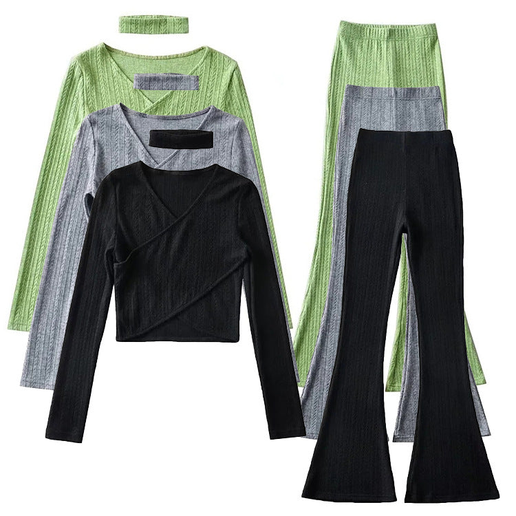 Sexy Designed Knitting Tops and High Waist Trumpet Pants