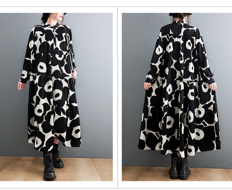 Vintage Black and White Long Shirt Cozy Dresses