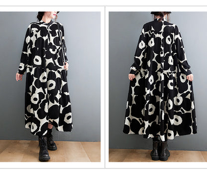 Vintage Black and White Long Shirt Cozy Dresses