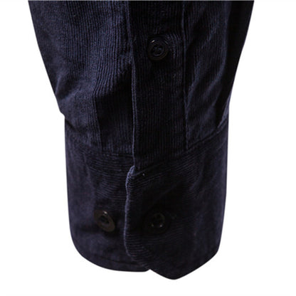 Men Long Sleeves Corduroy Business Shirts