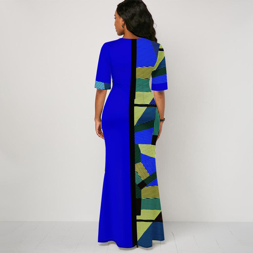 Women Round Neck Split Joint Long Dresses-STYLEGOING