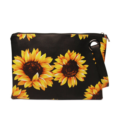 Women Sunflower Print Pu Leather Evening Clutch Bags