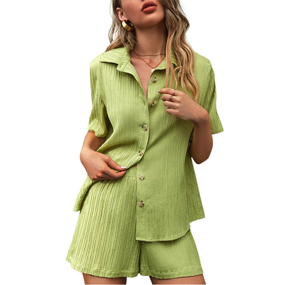 Summer Green Casual Tops & Shorts Women Suits