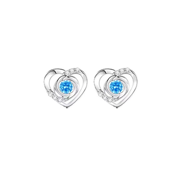 Heart Rose Design Sterling Sliver Zircon Studs