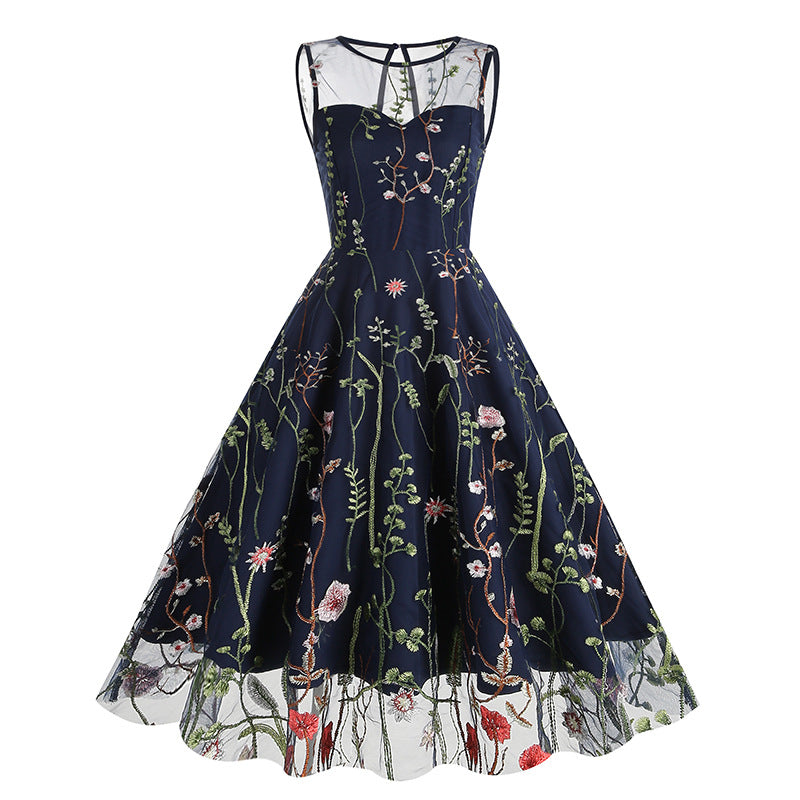 Vintage Sleeveless Embroidery Dresses