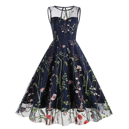 Vintage Sleeveless Embroidery Dresses