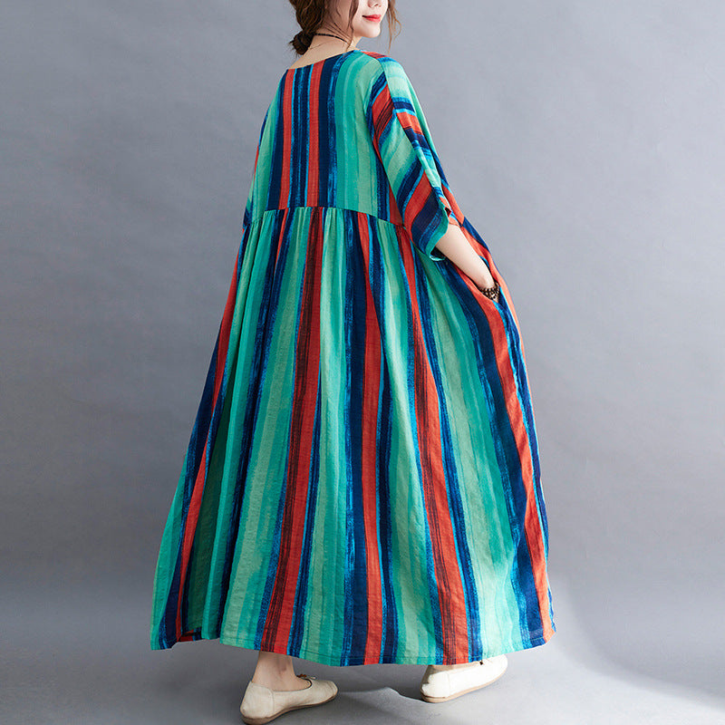 Summer Striped Women Long Cozy Dresses
