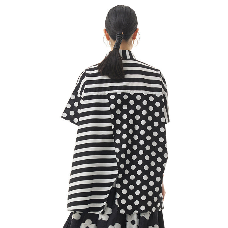 Summer Dot Print Irregular Top Blouses for Women