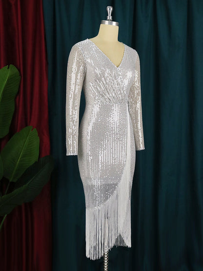 Sexy Elastic Sequin Tassels Plus Sizes Party Dresses