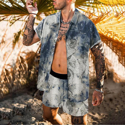 Summer Casual Print Men Beach T-shirts&Shorts Suits-STYLEGOING