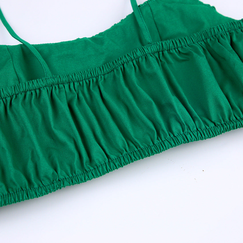 Sexy Summer Cotton Green Crop Tops and Pants Sets