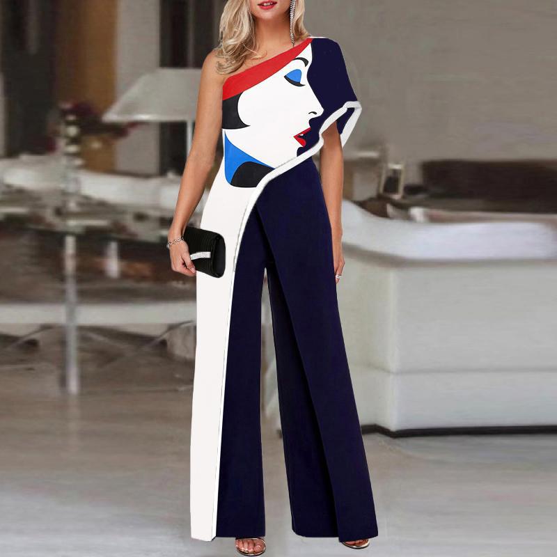 Women Abstract Face One Shoulder Jumsuits-STYLEGOING