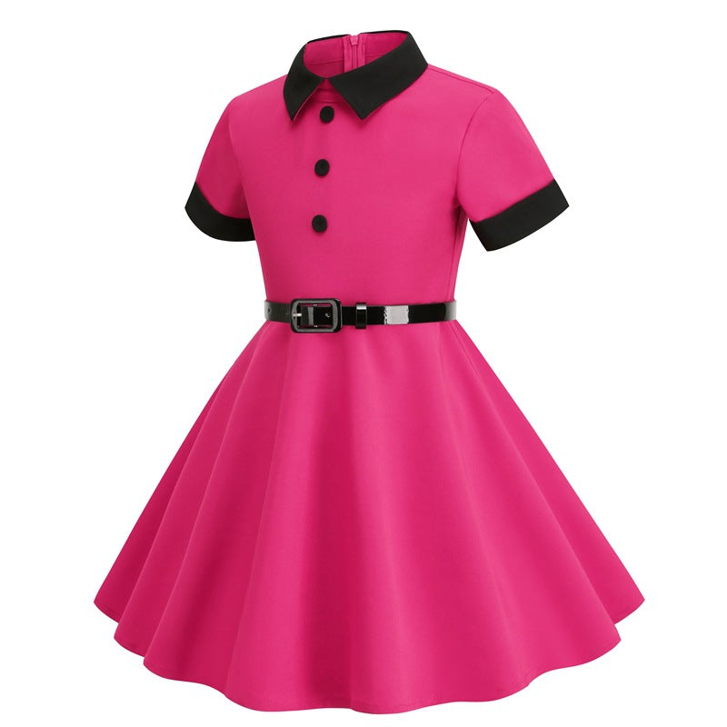 Vintage Short Sleeves Kids Dresses with Belt