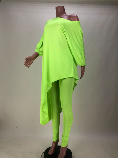 One Shoulder Irregular Bat Sleeves Tops&pants Suits