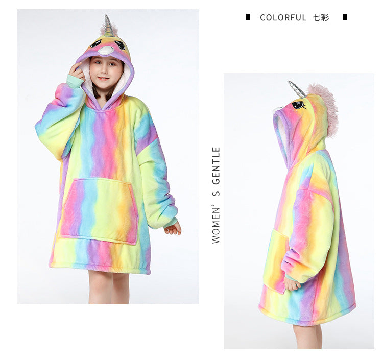 Unicorn Design Velvet Lazy Throw Blanket Sleepwear for Kids