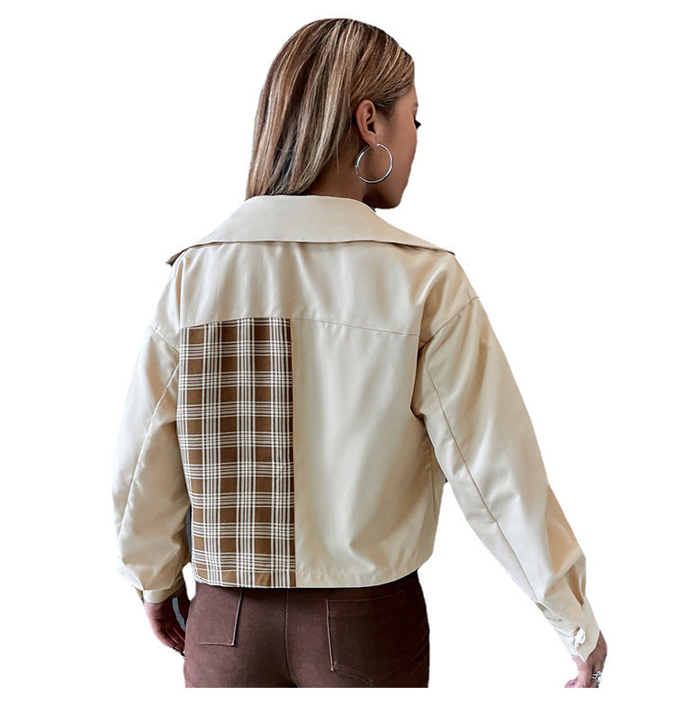 Casual Women Turover Collar Short Overcoat