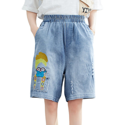 Summer Embroidery Plus Sizes Women Dnim Shorts