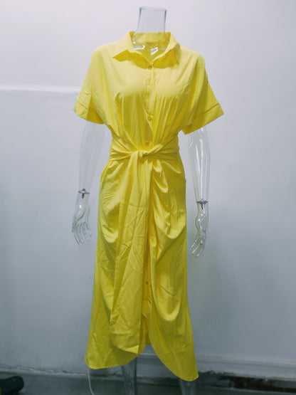 Summer Women Midi Length Shirts Dresses