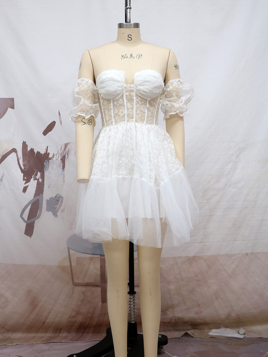 Sexy Off The Shoulder Mini Princess White Dresses