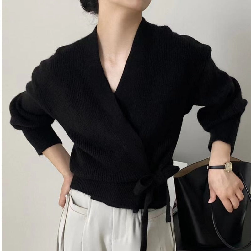 Vintage V Neck Knitted Short Sweaters