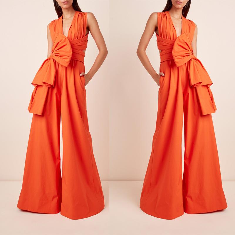 Sexy Halter Bowknot Loose Women Jumpsuits-STYLEGOING