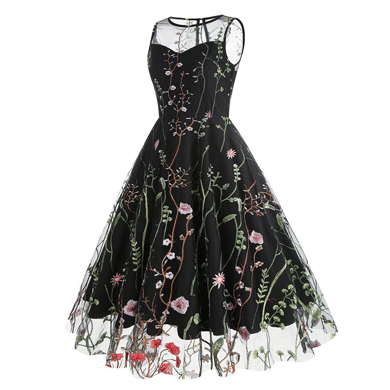 Vintage Sleeveless Embroidery Dresses