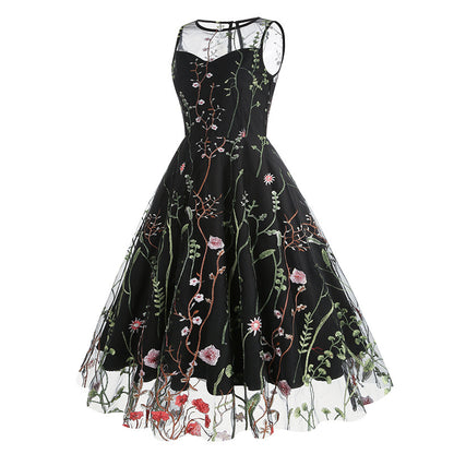 Vintage Sleeveless Embroidery Dresses
