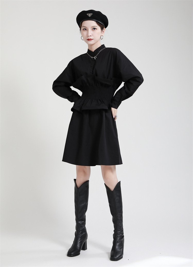 Women Ruffled Slim Waist Long Sleeves Fall Dresses