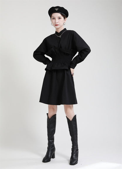 Women Ruffled Slim Waist Long Sleeves Fall Dresses