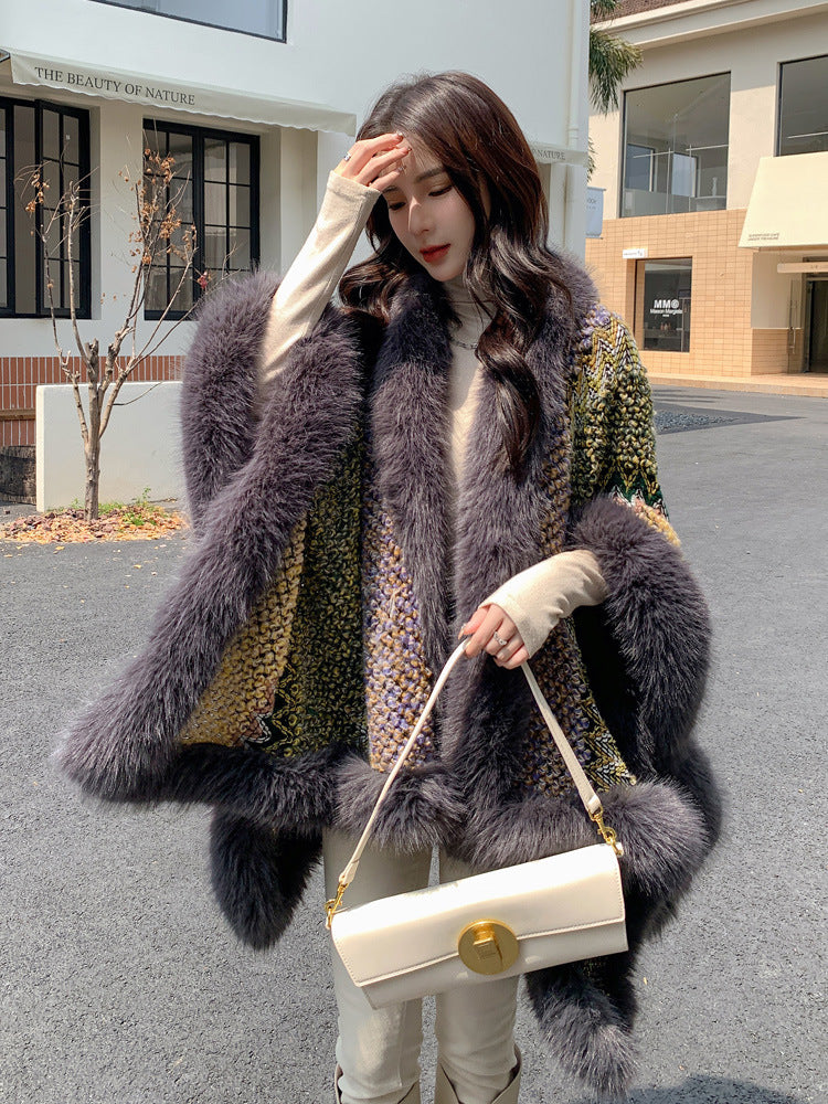 Luxury Designed Knitting Winter Warm Artificial Fox Fur Capes